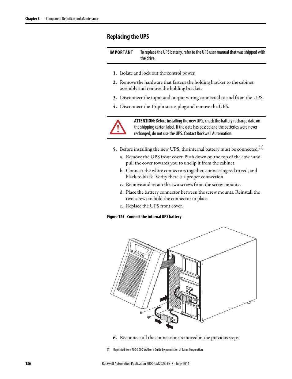 Replacing the ups | Rockwell Automation 7000 PowerFlex Medium Voltage AC Drive (B Frame) - ForGe Control User Manual | Page 136 / 216