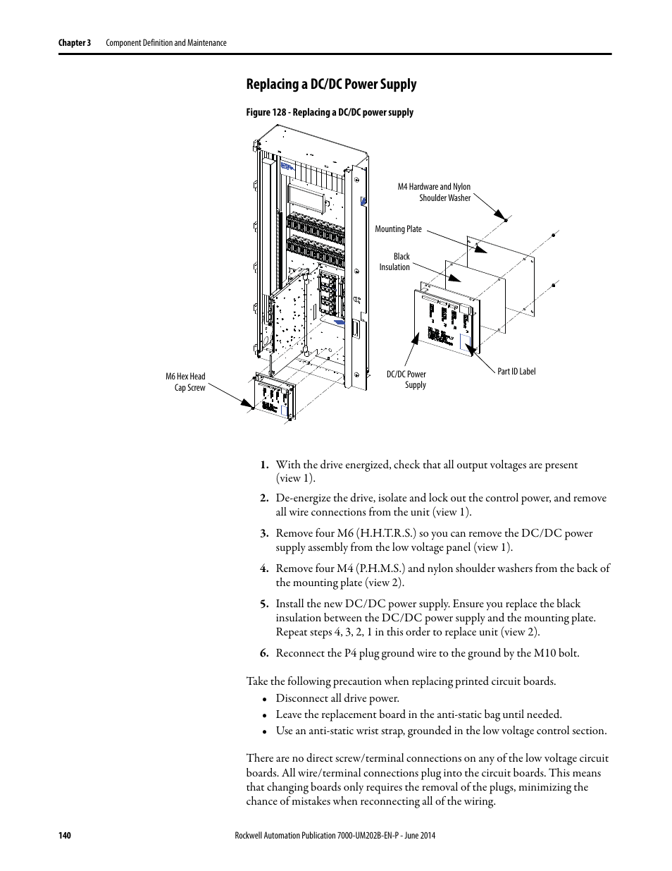 Replacing a dc/dc power supply | Rockwell Automation 7000 PowerFlex Medium Voltage AC Drive (B Frame) - ForGe Control User Manual | Page 140 / 216