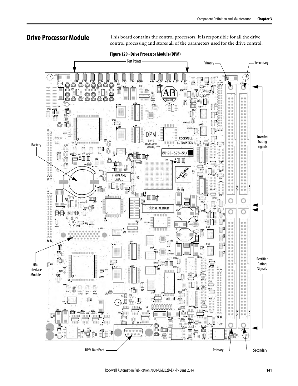 Drive processor module | Rockwell Automation 7000 PowerFlex Medium Voltage AC Drive (B Frame) - ForGe Control User Manual | Page 141 / 216