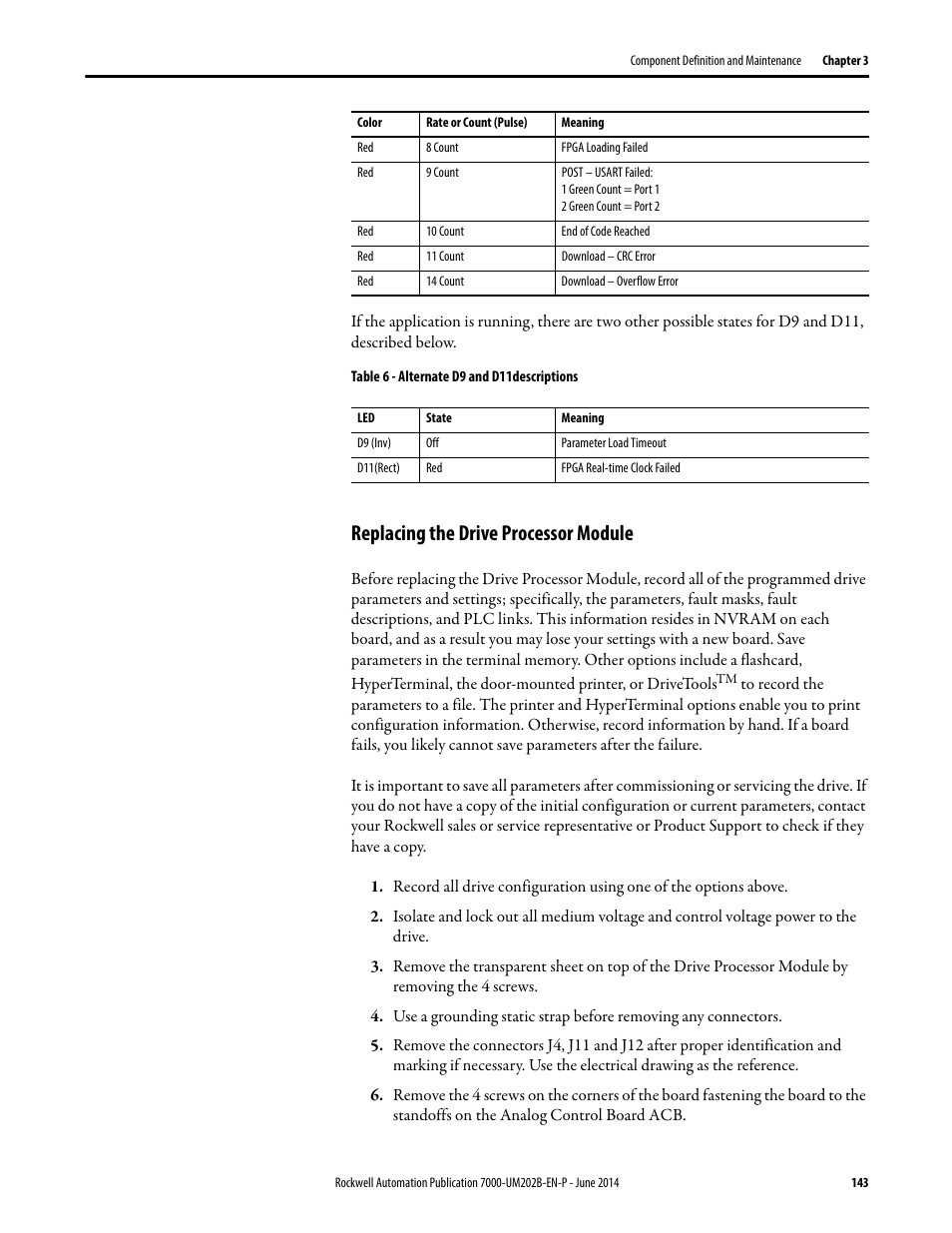 Replacing the drive processor module | Rockwell Automation 7000 PowerFlex Medium Voltage AC Drive (B Frame) - ForGe Control User Manual | Page 143 / 216