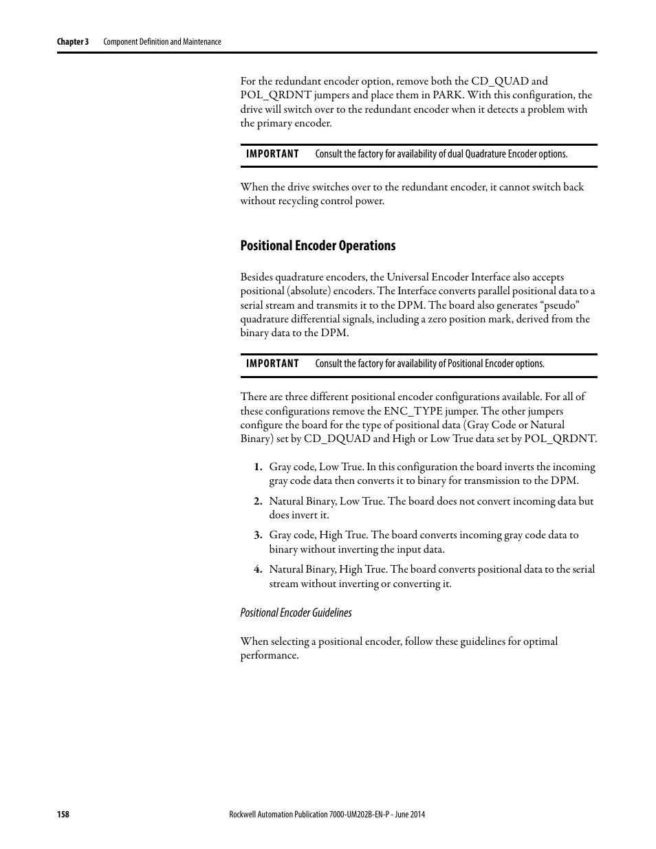 Positional encoder operations | Rockwell Automation 7000 PowerFlex Medium Voltage AC Drive (B Frame) - ForGe Control User Manual | Page 158 / 216