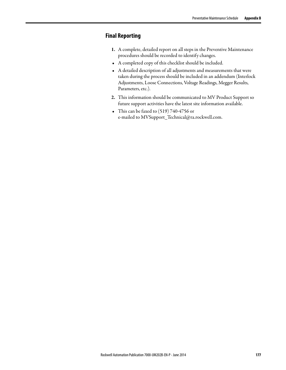 Final reporting | Rockwell Automation 7000 PowerFlex Medium Voltage AC Drive (B Frame) - ForGe Control User Manual | Page 177 / 216