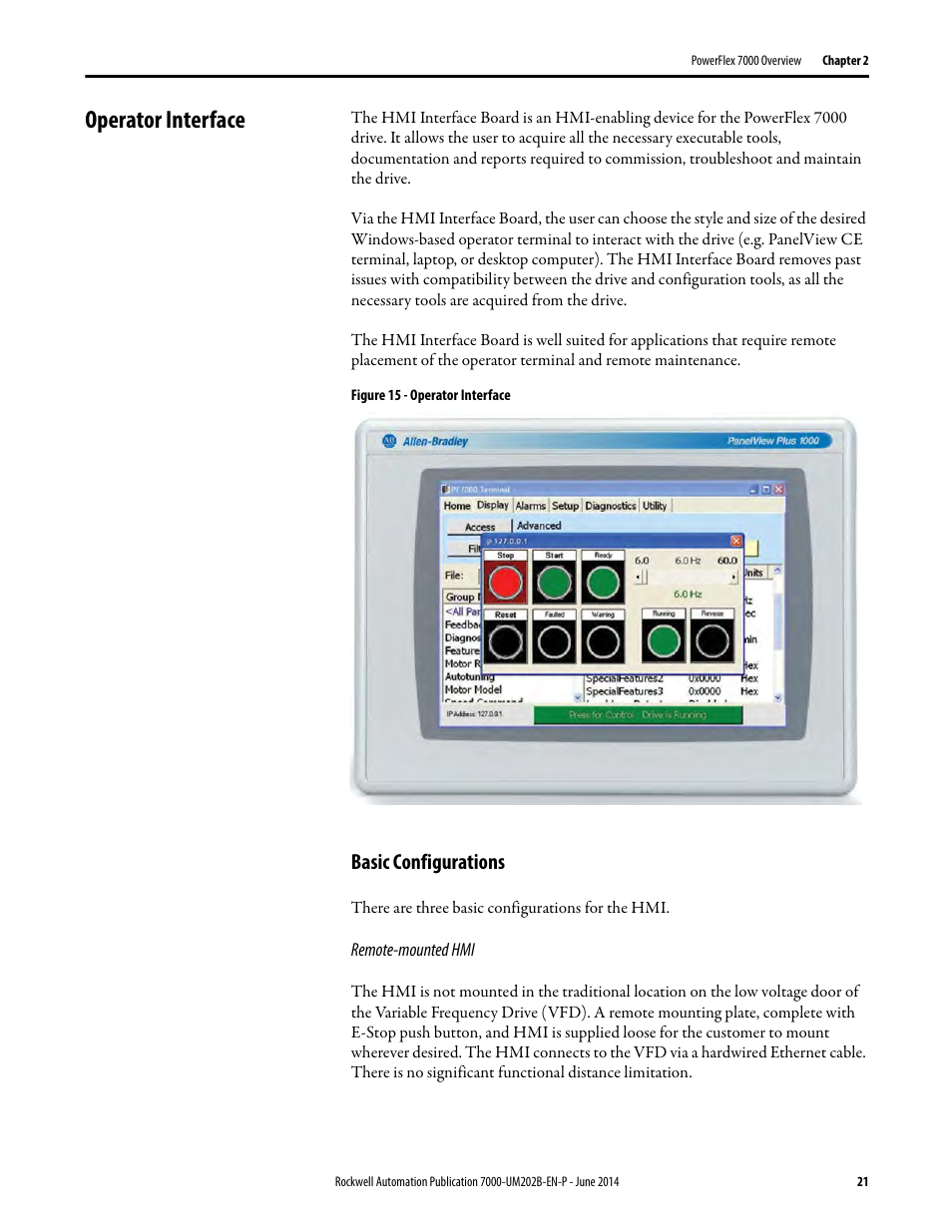 Operator interface, Basic configurations | Rockwell Automation 7000 PowerFlex Medium Voltage AC Drive (B Frame) - ForGe Control User Manual | Page 21 / 216