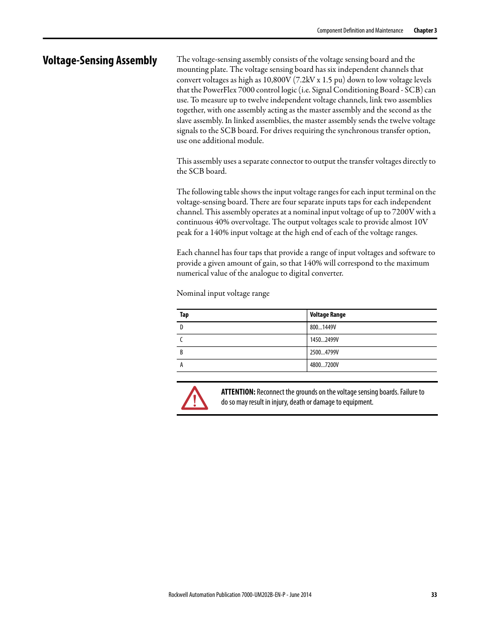 Voltage-sensing assembly | Rockwell Automation 7000 PowerFlex Medium Voltage AC Drive (B Frame) - ForGe Control User Manual | Page 33 / 216