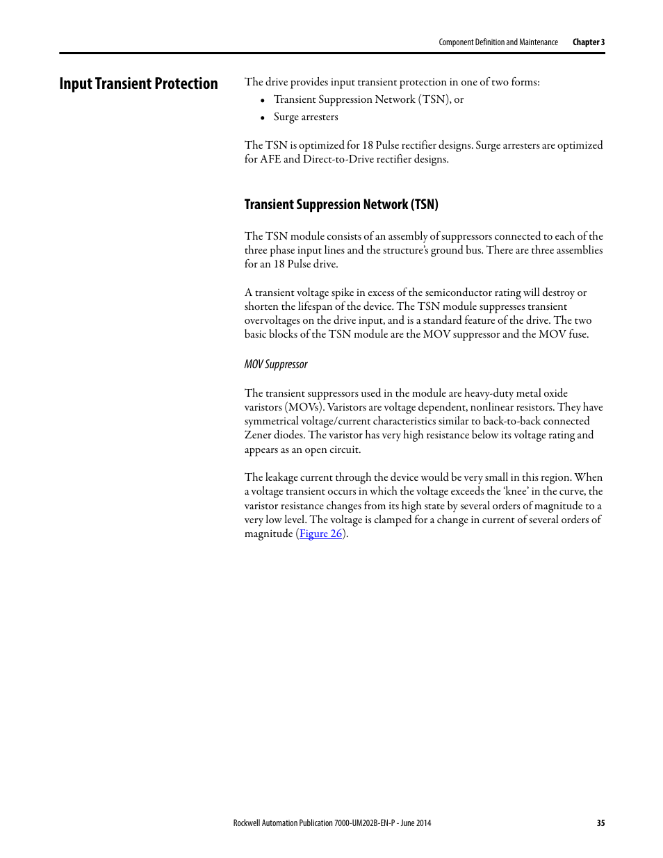 Input transient protection, Transient suppression network (tsn) | Rockwell Automation 7000 PowerFlex Medium Voltage AC Drive (B Frame) - ForGe Control User Manual | Page 35 / 216