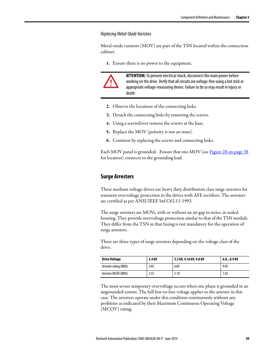 Surge arresters | Rockwell Automation 7000 PowerFlex Medium Voltage AC Drive (B Frame) - ForGe Control User Manual | Page 39 / 216