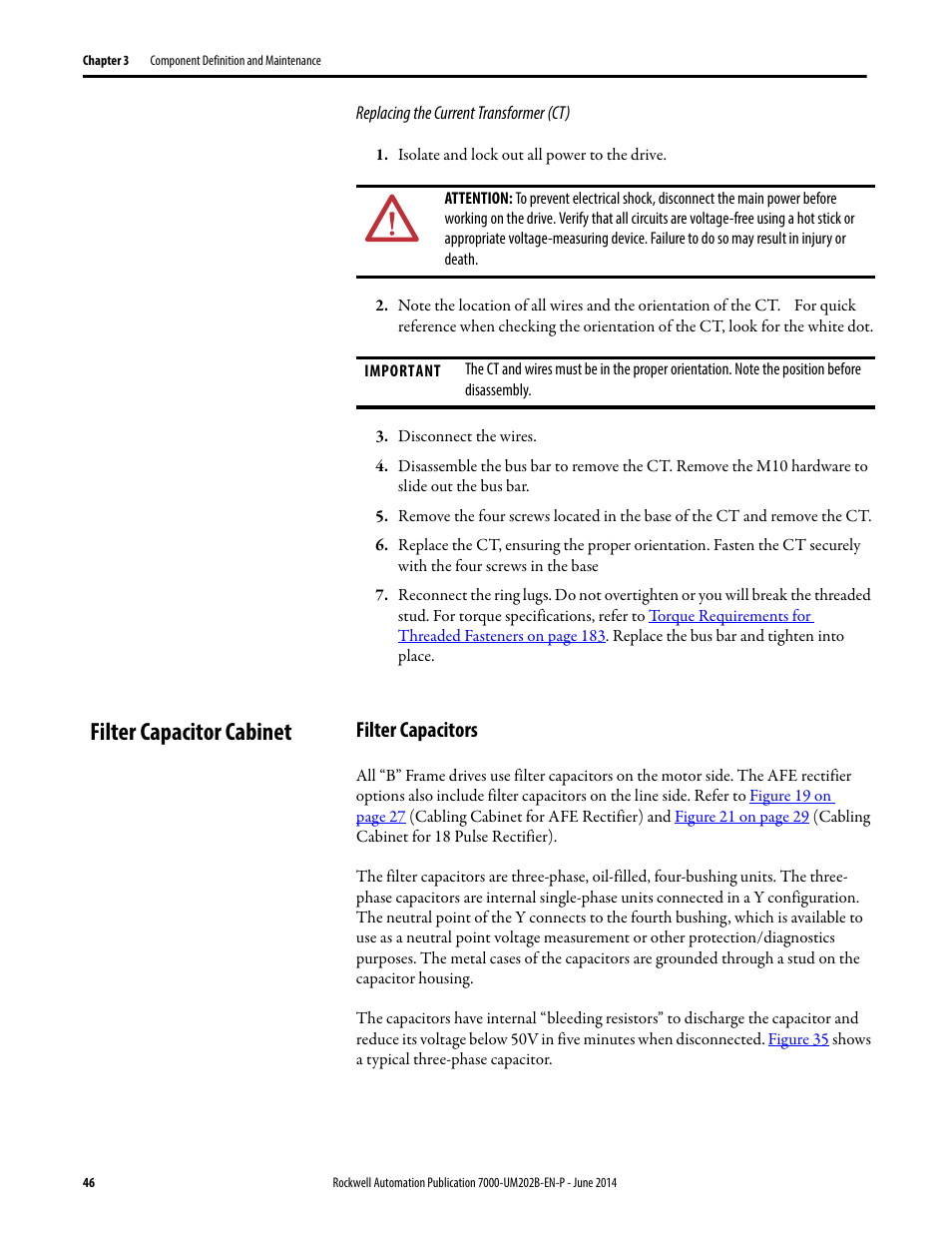 Filter capacitor cabinet, Filter capacitors | Rockwell Automation 7000 PowerFlex Medium Voltage AC Drive (B Frame) - ForGe Control User Manual | Page 46 / 216