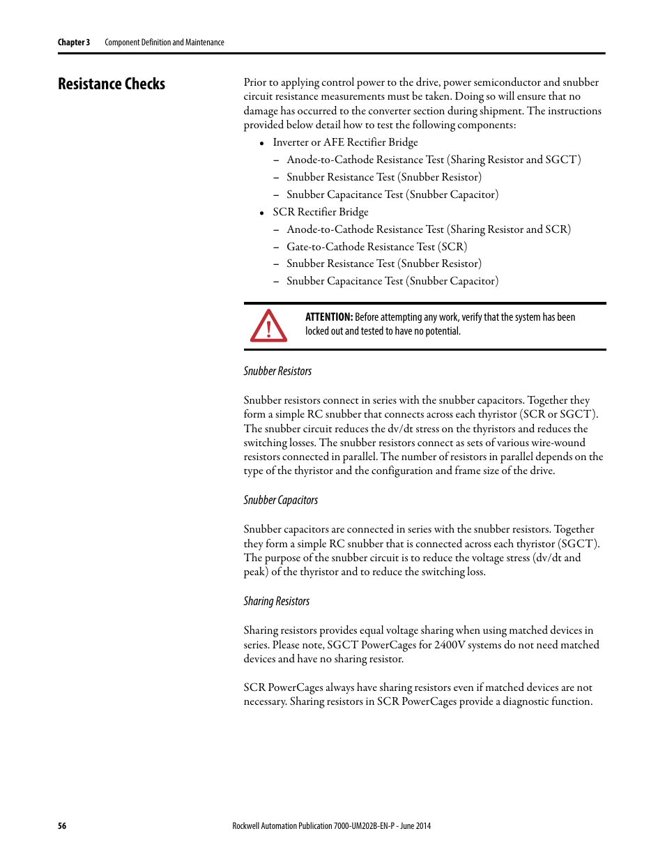 Resistance checks | Rockwell Automation 7000 PowerFlex Medium Voltage AC Drive (B Frame) - ForGe Control User Manual | Page 56 / 216