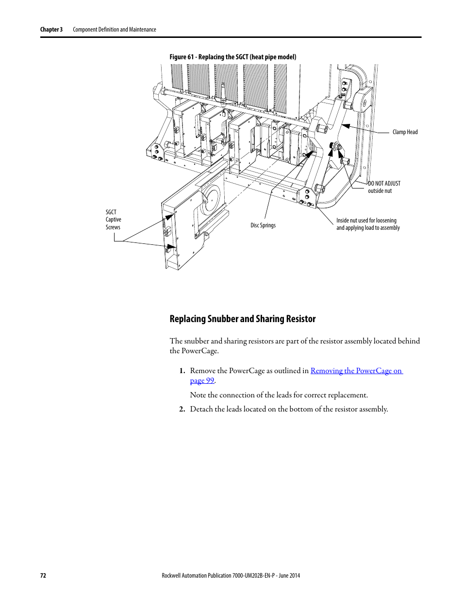 Replacing snubber and sharing resistor | Rockwell Automation 7000 PowerFlex Medium Voltage AC Drive (B Frame) - ForGe Control User Manual | Page 72 / 216