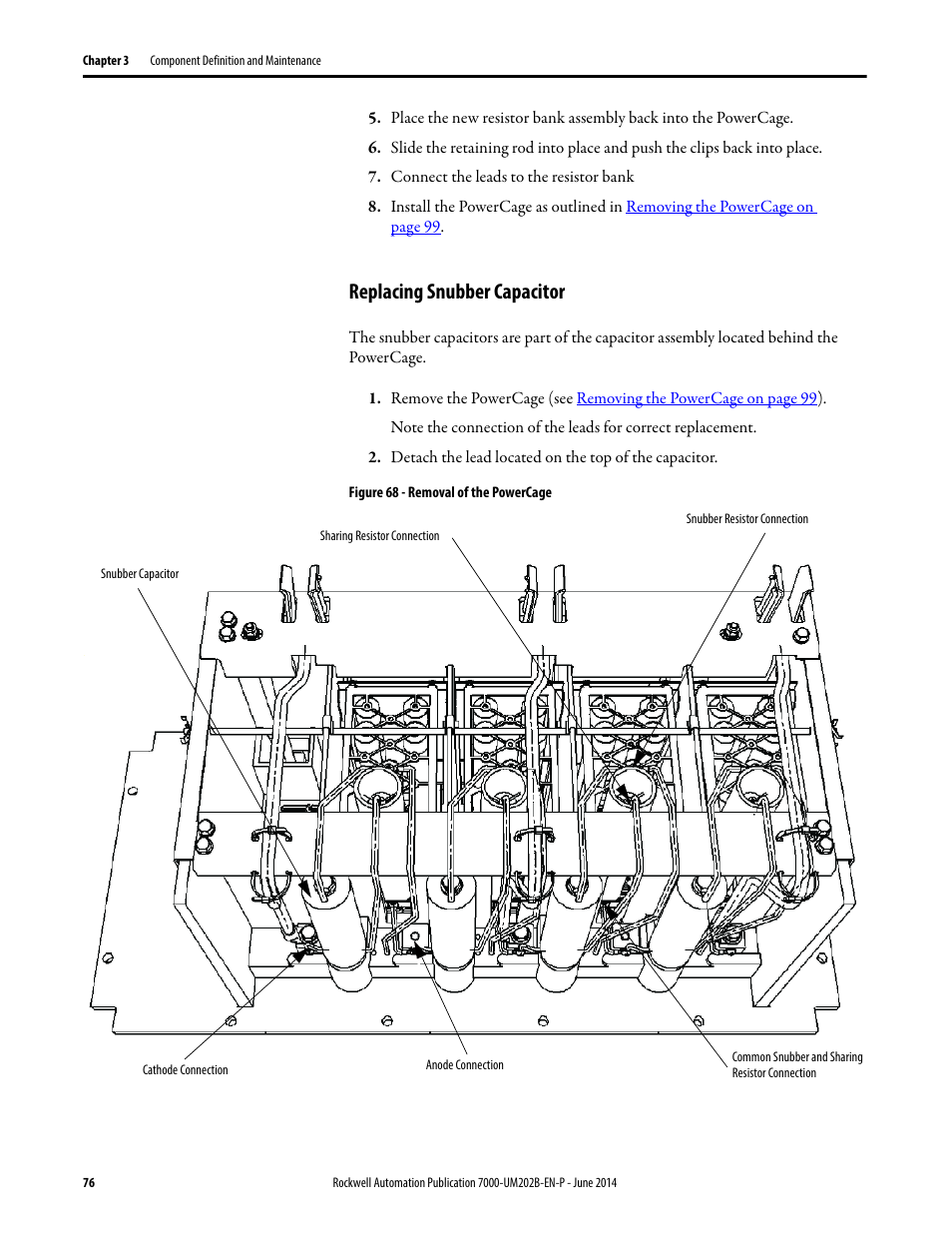 Replacing snubber capacitor | Rockwell Automation 7000 PowerFlex Medium Voltage AC Drive (B Frame) - ForGe Control User Manual | Page 76 / 216