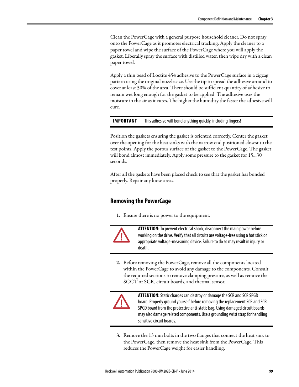 Removing the powercage, Removing the powercage on | Rockwell Automation 7000 PowerFlex Medium Voltage AC Drive (B Frame) - ForGe Control User Manual | Page 99 / 216