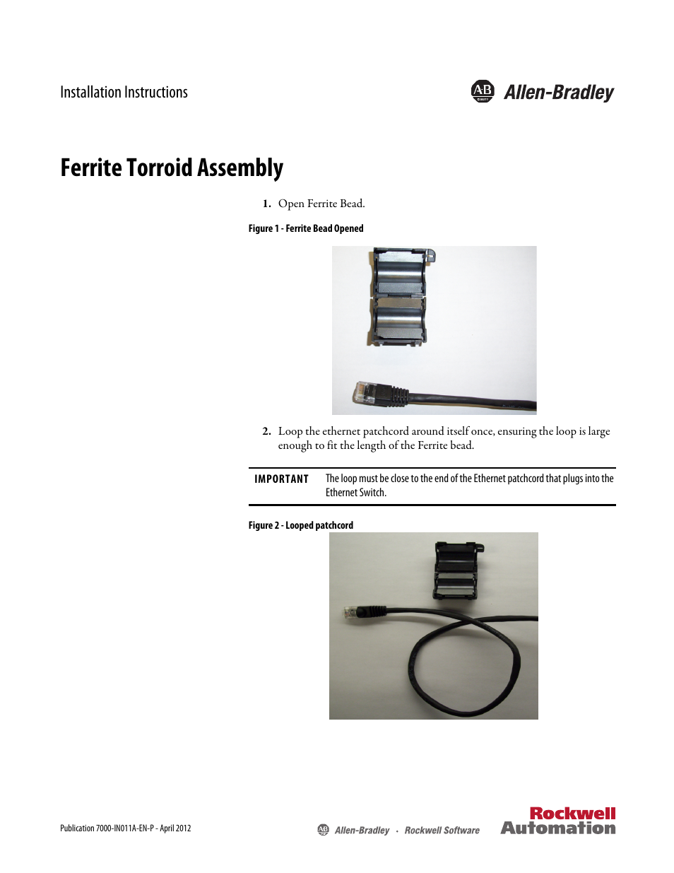 Rockwell Automation 7000 Ferrite Torroid Assembly Instructions User Manual | 2 pages