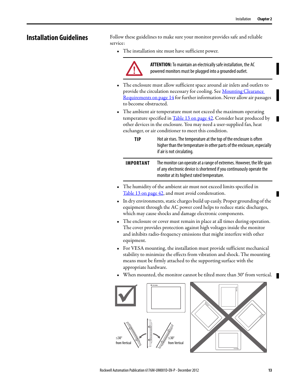 Installation guidelines | Rockwell Automation 6176M-xxxx Standard Industrial Monitors User Manual User Manual | Page 13 / 52