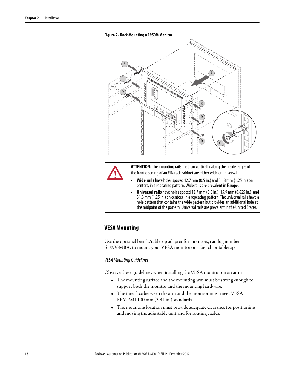 Vesa mounting | Rockwell Automation 6176M-xxxx Standard Industrial Monitors User Manual User Manual | Page 18 / 52