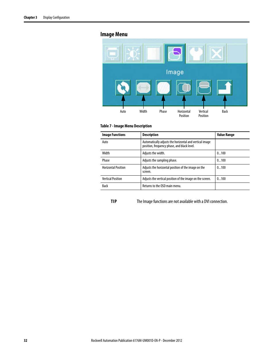 Image menu | Rockwell Automation 6176M-xxxx Standard Industrial Monitors User Manual User Manual | Page 32 / 52
