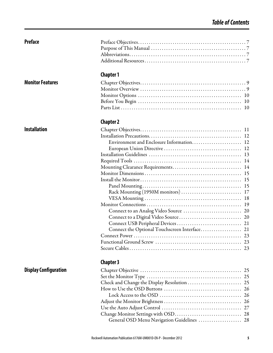 Rockwell Automation 6176M-xxxx Standard Industrial Monitors User Manual User Manual | Page 5 / 52