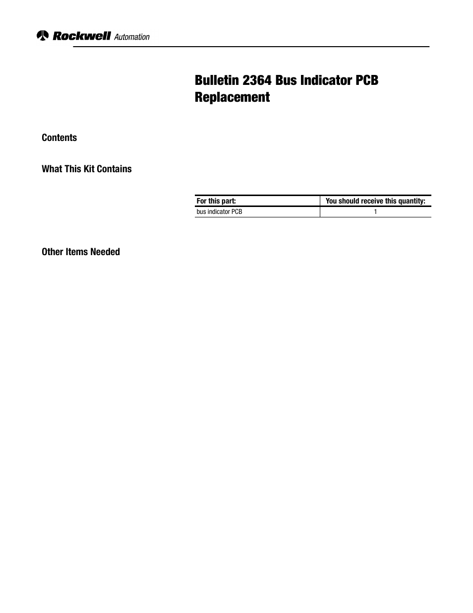 Rockwell Automation 2364 Bus Indicator PCB Replacement User Manual | 4 pages