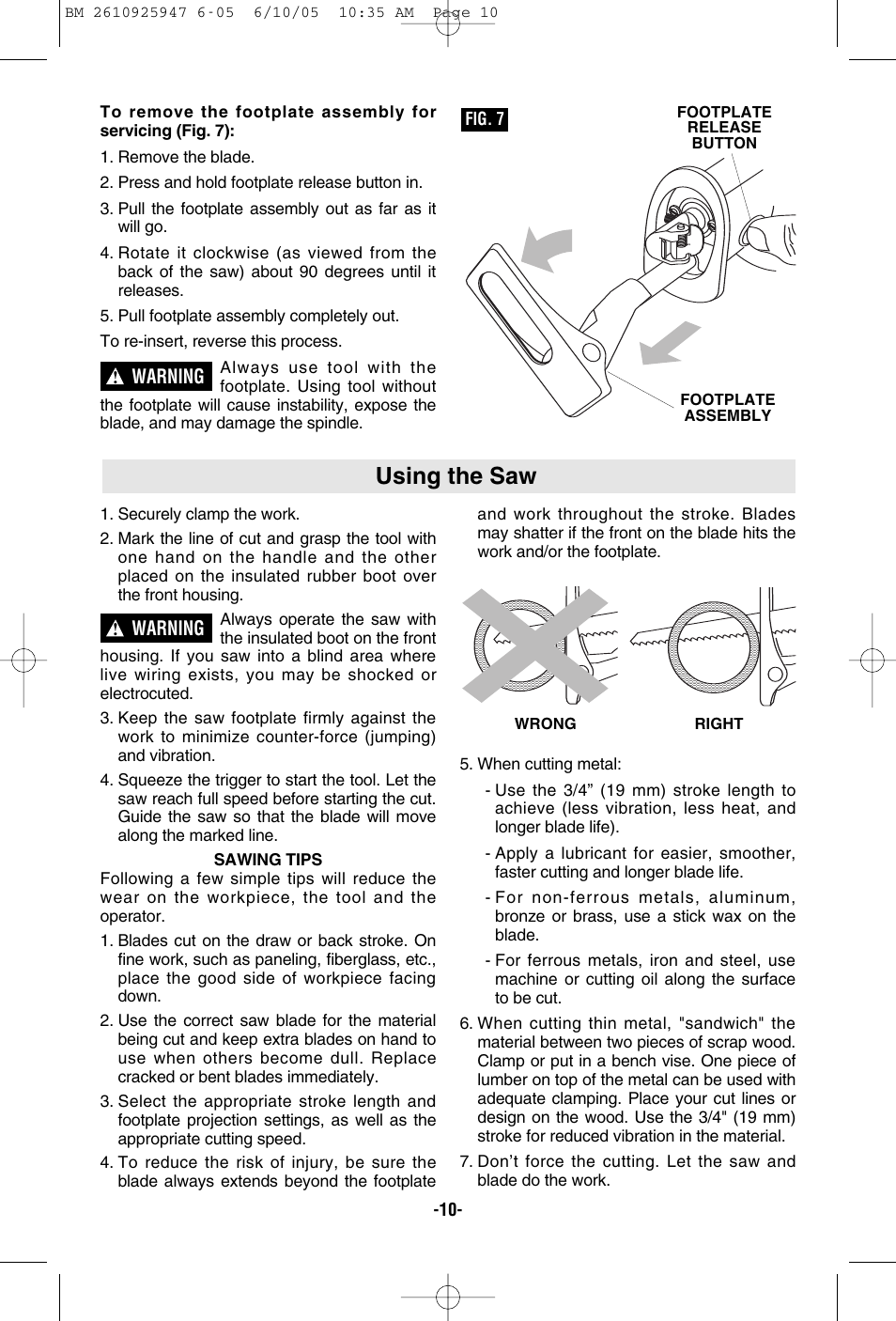 Using the saw | Bosch 1645-24 User Manual | Page 10 / 48