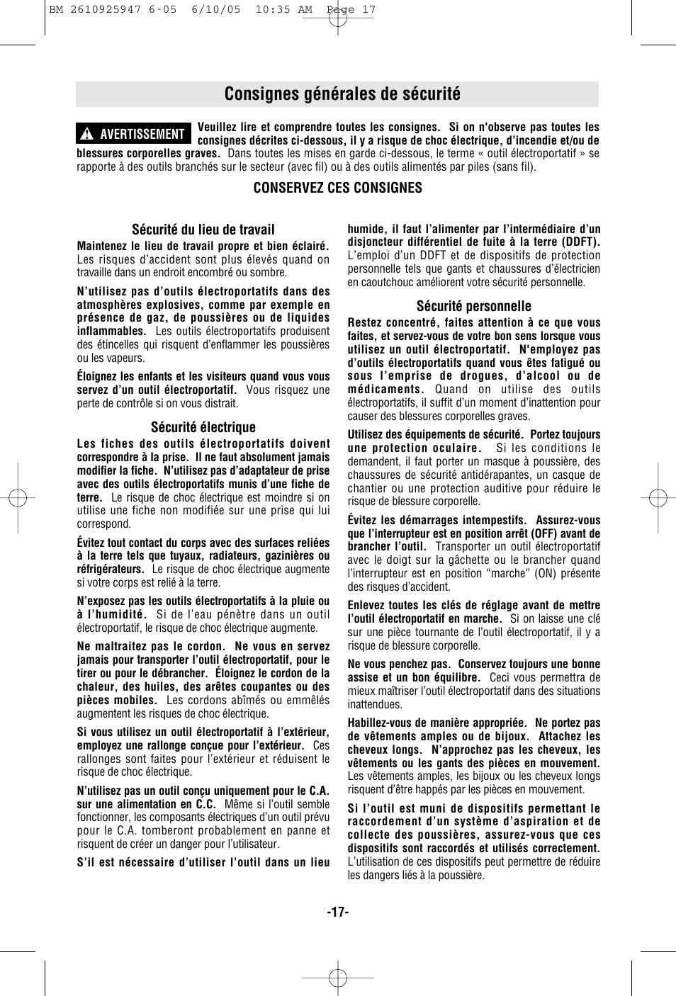 Consignes générales de sécurité | Bosch 1645-24 User Manual | Page 17 / 48