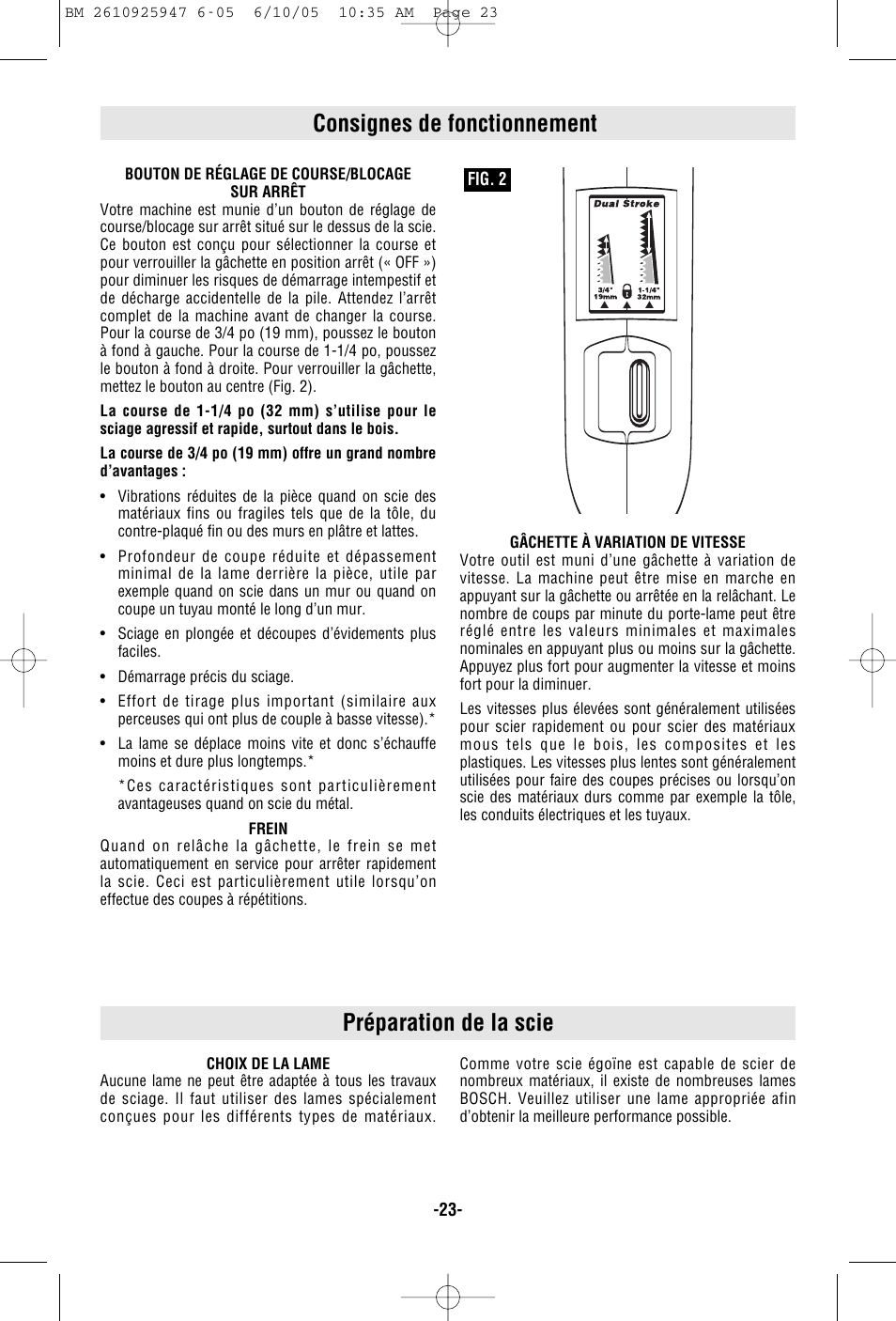 Préparation de la scie, Consignes de fonctionnement | Bosch 1645-24 User Manual | Page 23 / 48