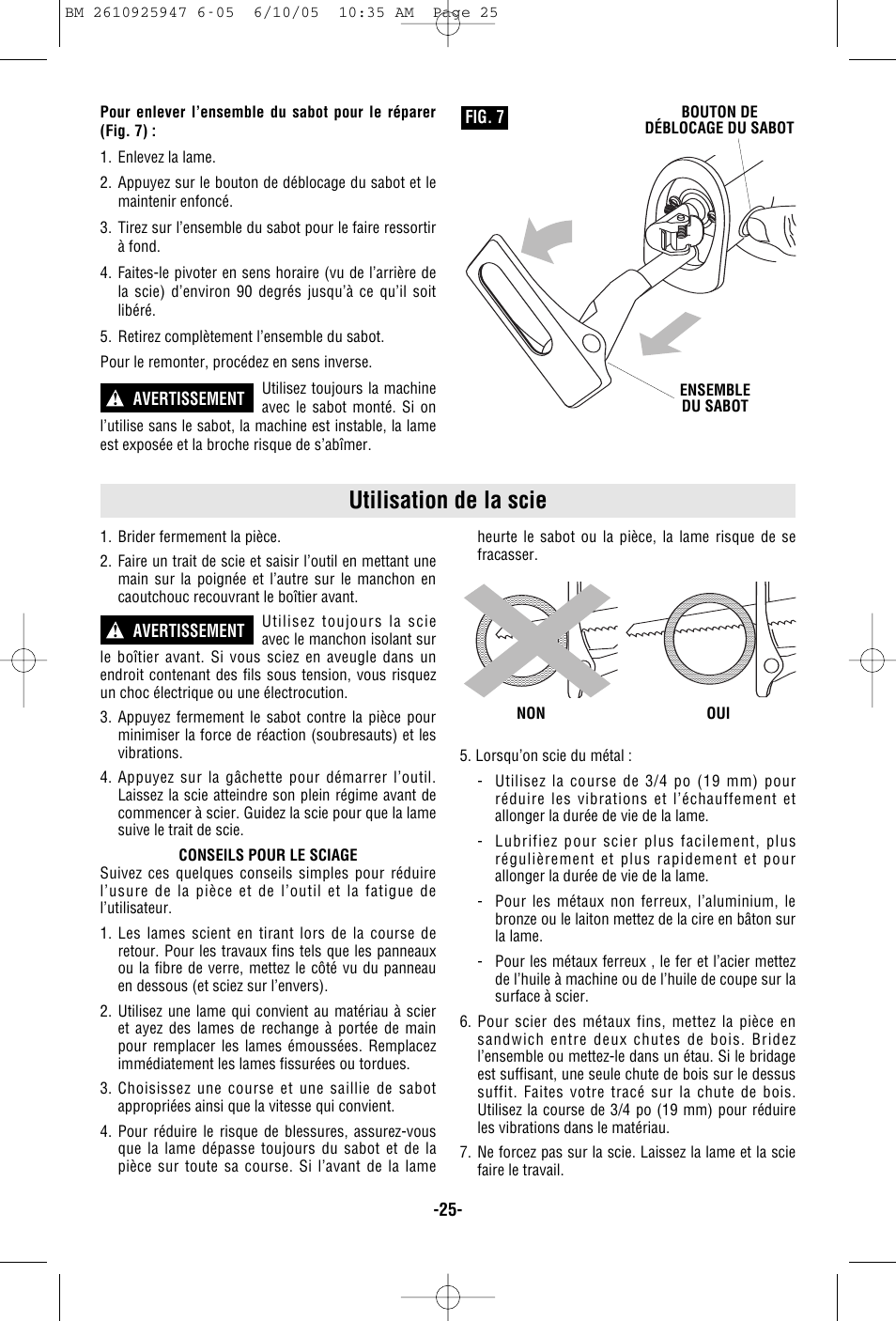 Utilisation de la scie | Bosch 1645-24 User Manual | Page 25 / 48