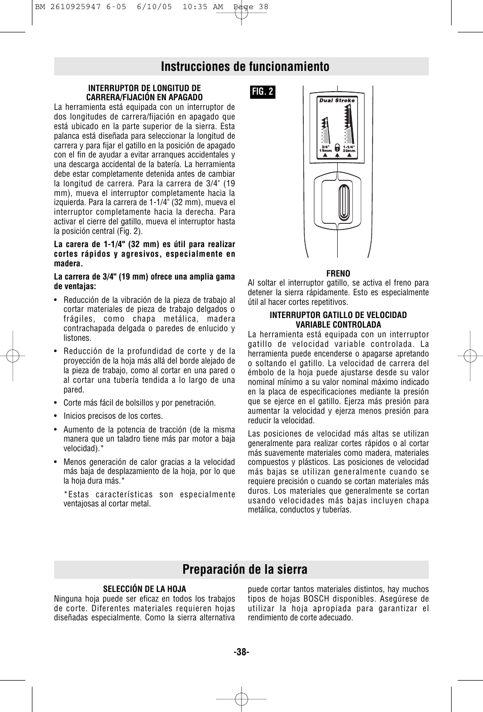 Preparación de la sierra, Instrucciones de funcionamiento | Bosch 1645-24 User Manual | Page 38 / 48