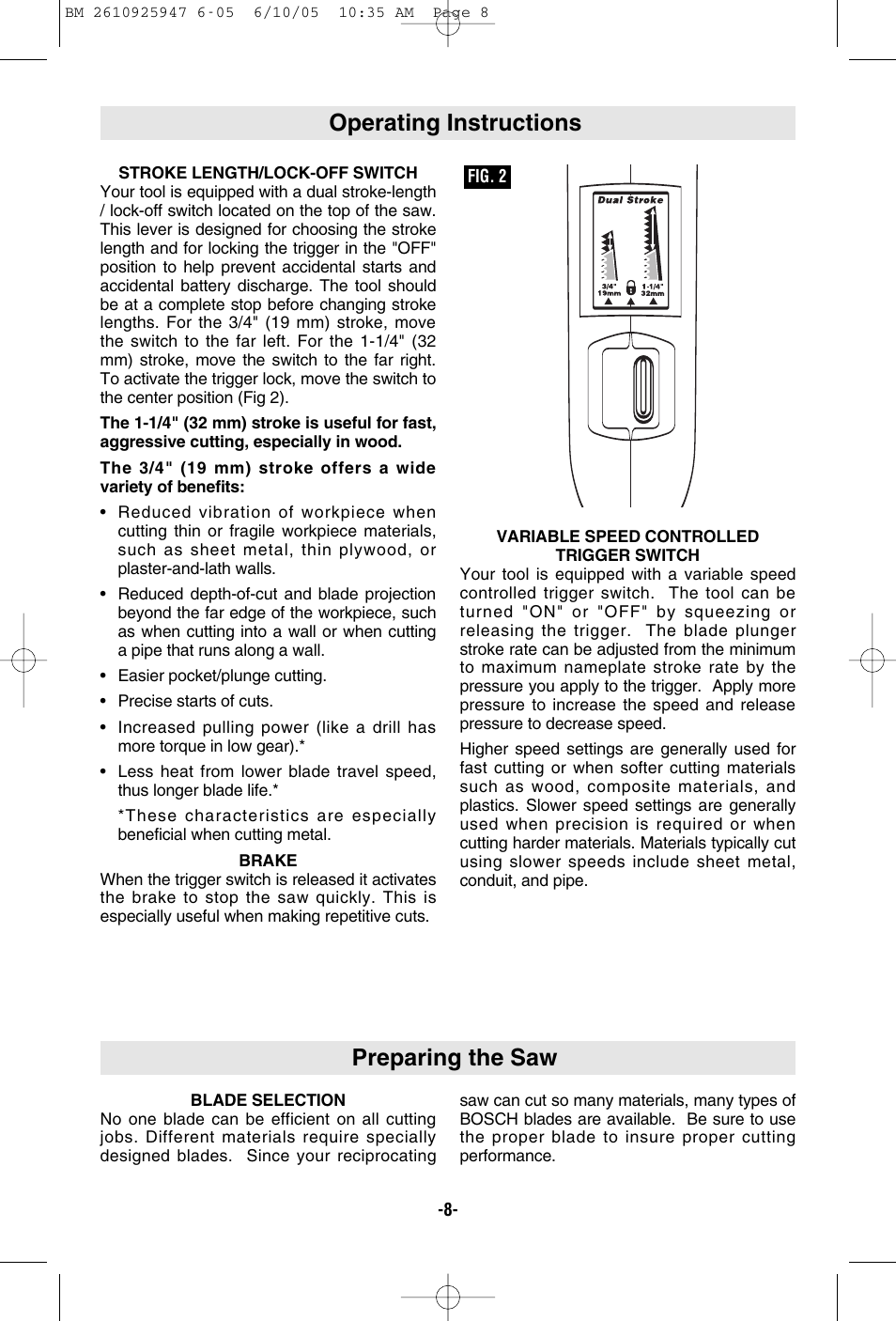 Operating instructions preparing the saw | Bosch 1645-24 User Manual | Page 8 / 48