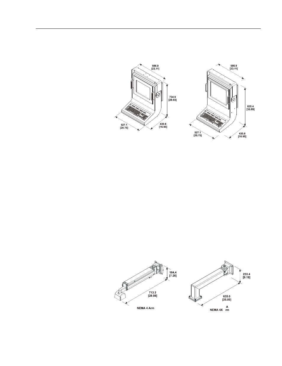 Wall mount arm and overhead mounting, Overhead specifications, Wall mount arm specifications | Rockwell Automation 6188 Workstation User manual User Manual | Page 31 / 36