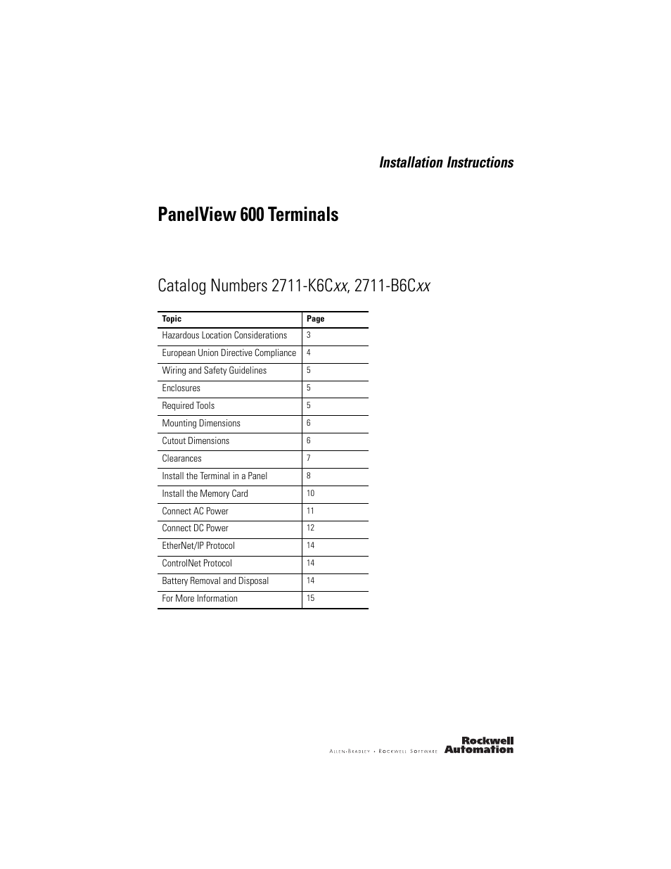 Rockwell Automation 2711-L6Cxx_B6Cxx PanelView 600 Terminals Installation Instructions User Manual | 16 pages