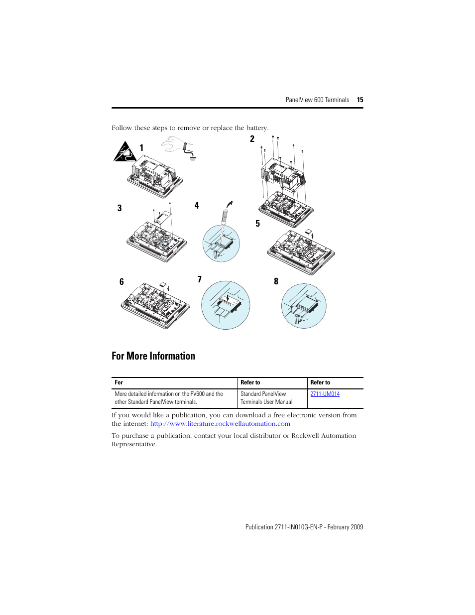 For more information | Rockwell Automation 2711-L6Cxx_B6Cxx PanelView 600 Terminals Installation Instructions User Manual | Page 15 / 16
