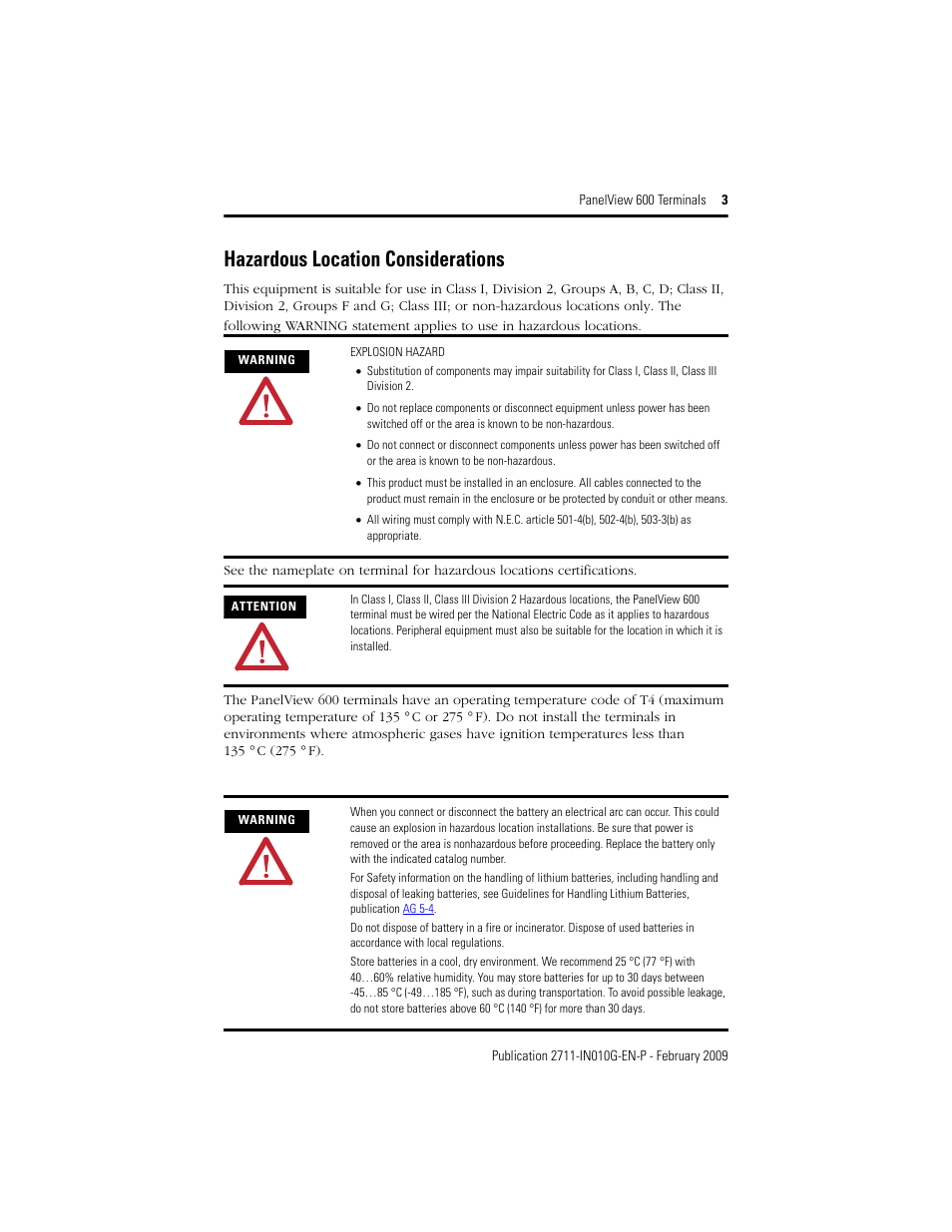 Hazardous location considerations | Rockwell Automation 2711-L6Cxx_B6Cxx PanelView 600 Terminals Installation Instructions User Manual | Page 3 / 16