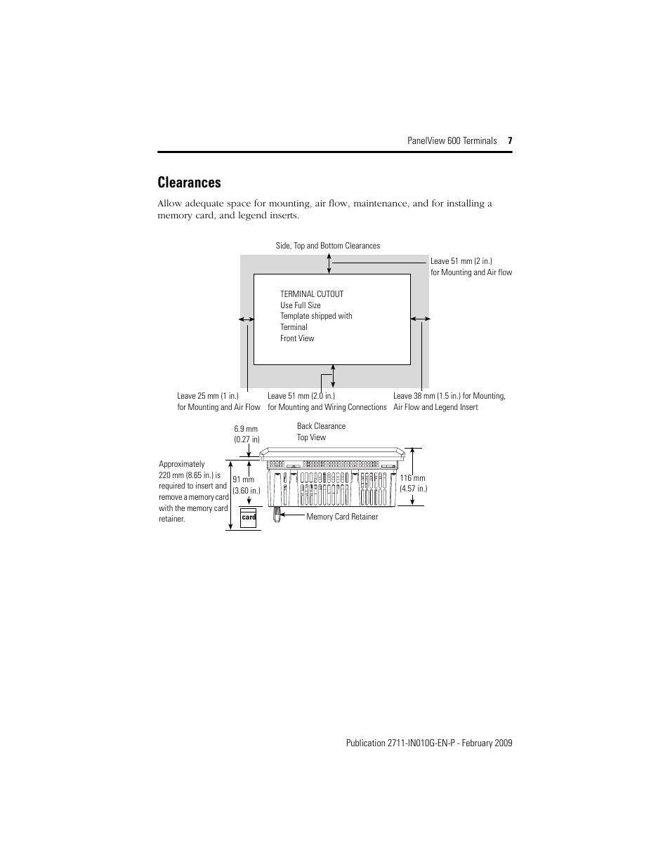 Clearances | Rockwell Automation 2711-L6Cxx_B6Cxx PanelView 600 Terminals Installation Instructions User Manual | Page 7 / 16