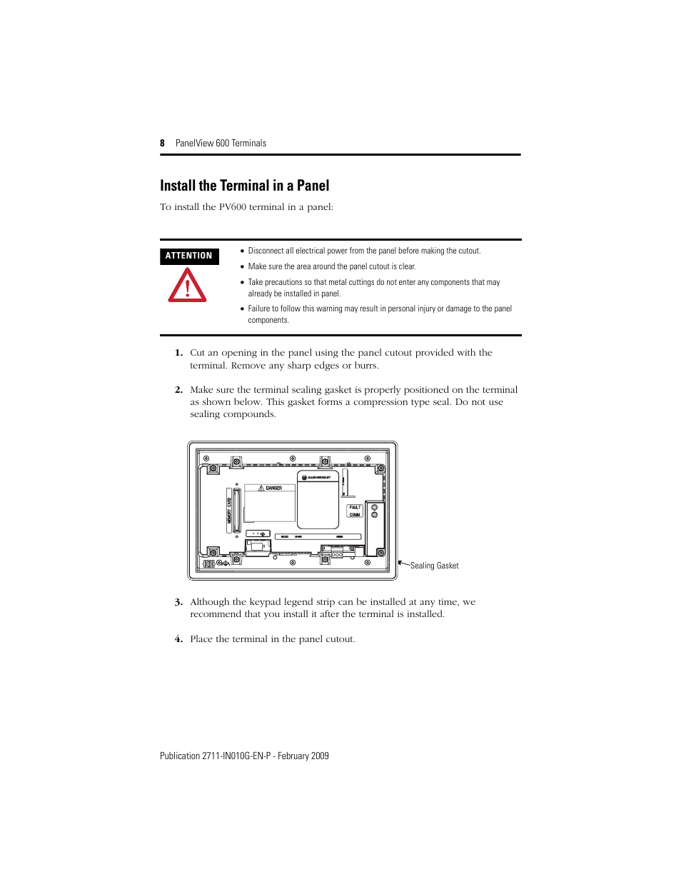 Install the terminal in a panel | Rockwell Automation 2711-L6Cxx_B6Cxx PanelView 600 Terminals Installation Instructions User Manual | Page 8 / 16