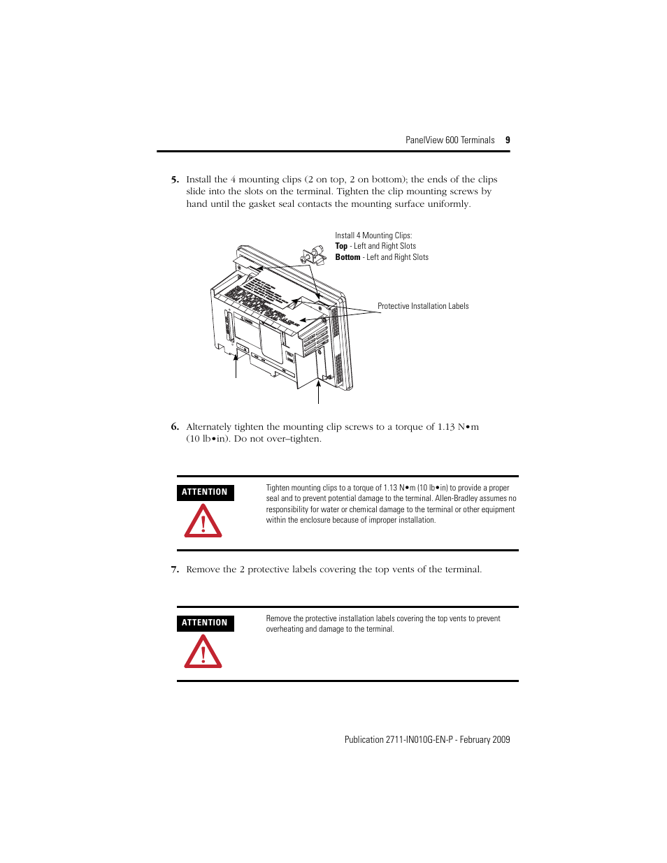 Rockwell Automation 2711-L6Cxx_B6Cxx PanelView 600 Terminals Installation Instructions User Manual | Page 9 / 16