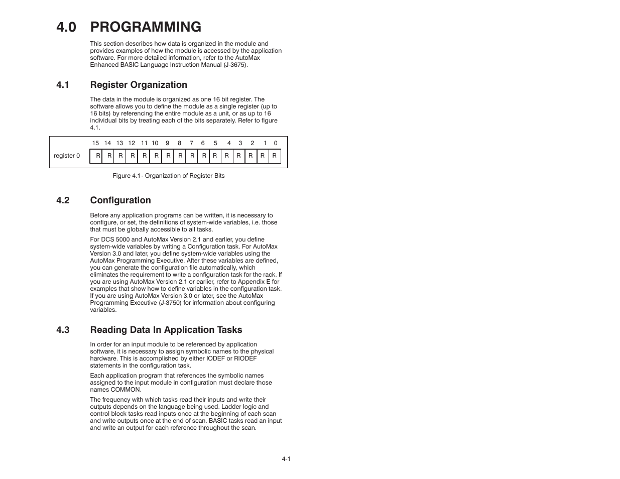 0 programming, 1 register organization, 2 configuration | 3 reading data in application tasks | Rockwell Automation 57C415 24V AC/DC Input Module User Manual | Page 15 / 34