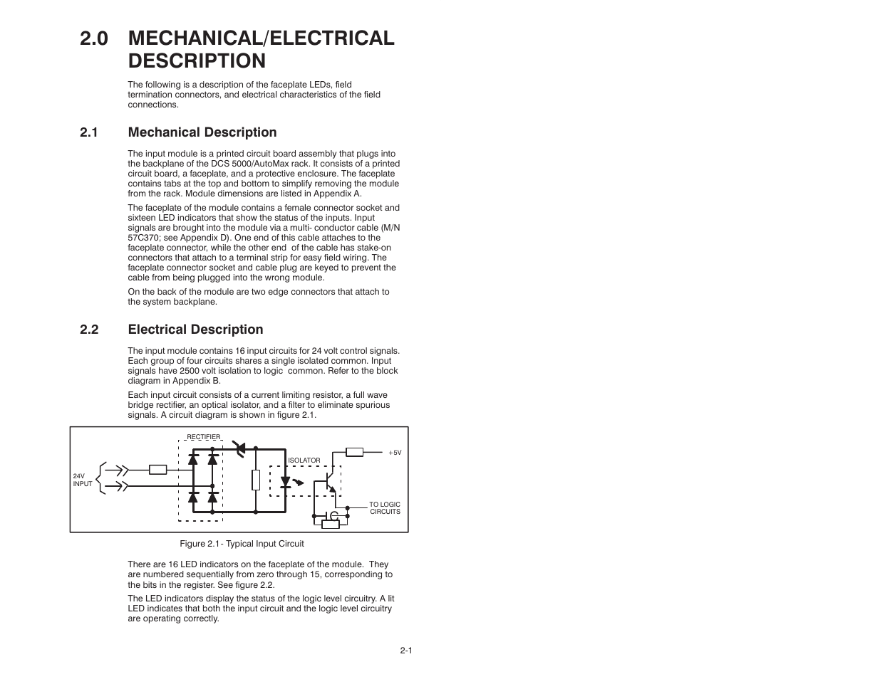 0 mechanical/electrical description, 1 mechanical description, 2 electrical description | Rockwell Automation 57C415 24V AC/DC Input Module User Manual | Page 9 / 34