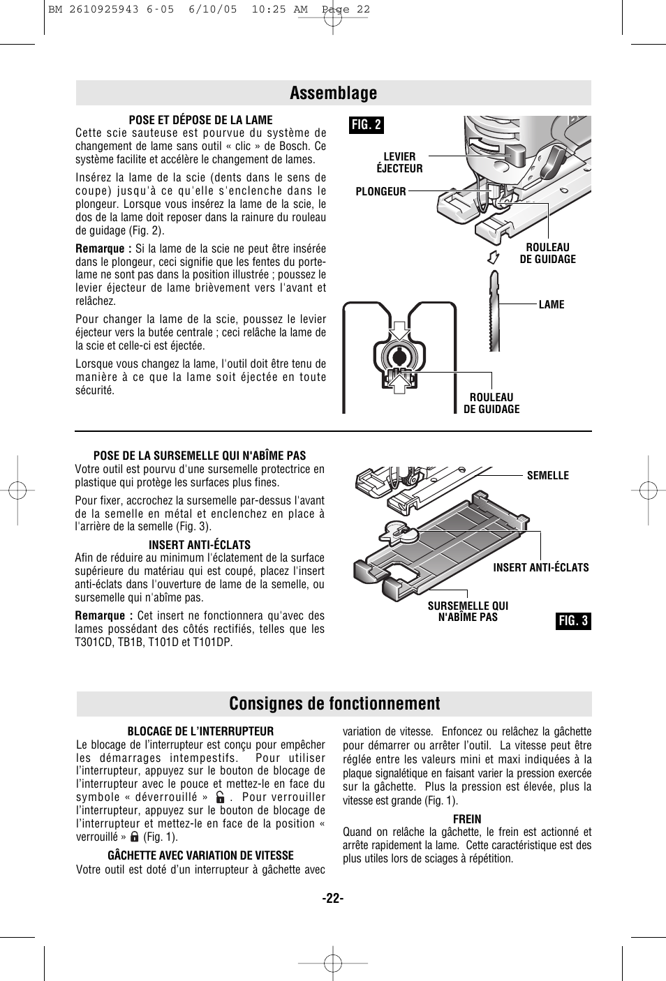 Assemblage, Consignes de fonctionnement | Bosch 52318 User Manual | Page 22 / 44