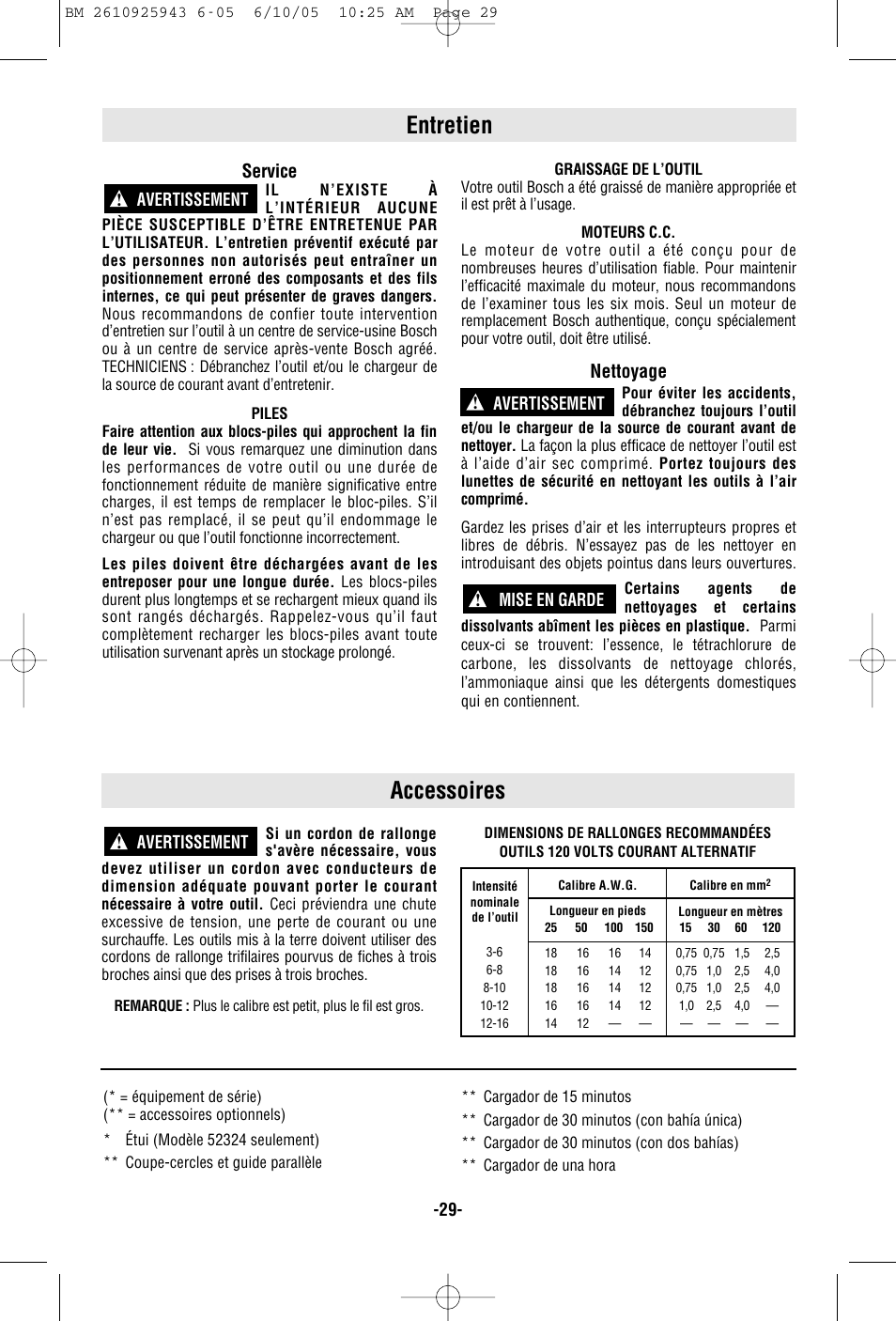Accessoires, Entretien, Service | Nettoyage | Bosch 52318 User Manual | Page 29 / 44