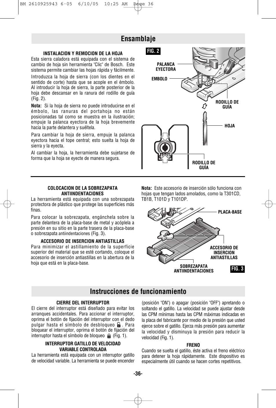 Instrucciones de funcionamiento, Ensamblaje | Bosch 52318 User Manual | Page 36 / 44