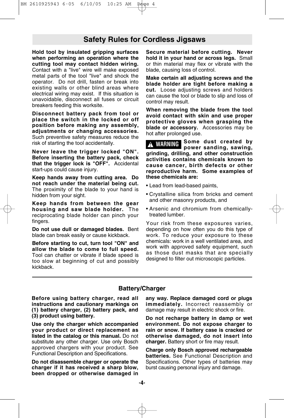 Safety rules for cordless jigsaws | Bosch 52318 User Manual | Page 4 / 44