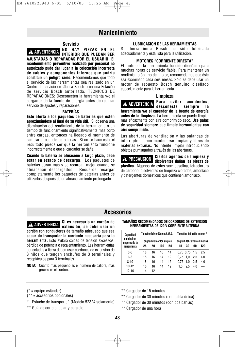 Mantenimiento accesorios, Servicio, Limpieza | Bosch 52318 User Manual | Page 43 / 44