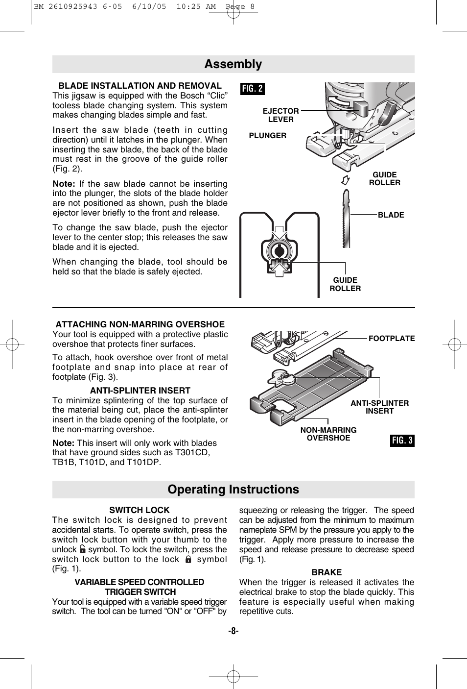 Operating instructions, Assembly | Bosch 52318 User Manual | Page 8 / 44