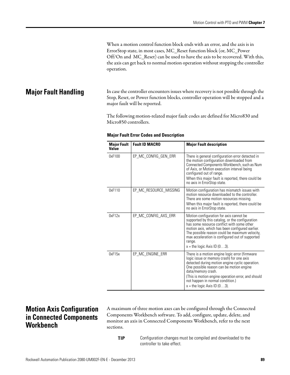 Major fault handling, For information on h | Rockwell Automation 2080-LC50 Micro830 and Micro850 Programmable Controllers User Manual User Manual | Page 103 / 270