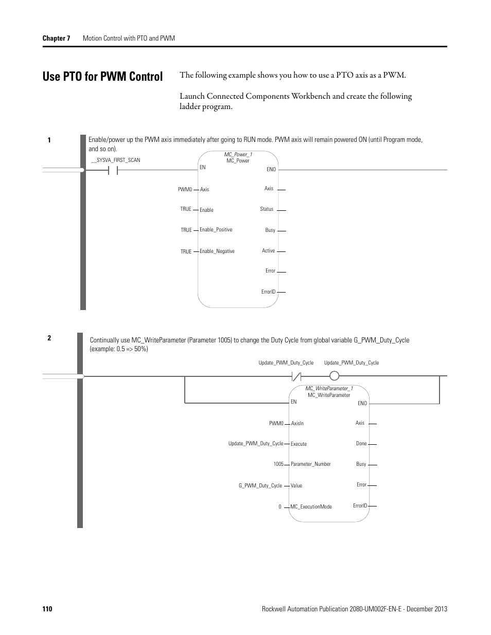 Use pto for pwm control | Rockwell Automation 2080-LC50 Micro830 and Micro850 Programmable Controllers User Manual User Manual | Page 124 / 270