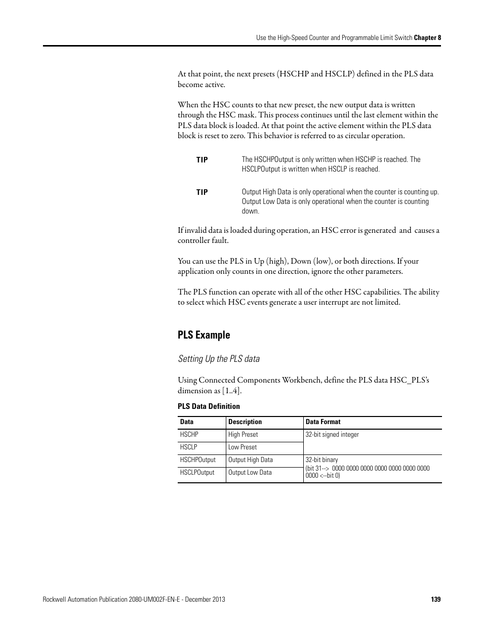 Pls example, Setting up the pls data | Rockwell Automation 2080-LC50 Micro830 and Micro850 Programmable Controllers User Manual User Manual | Page 155 / 270