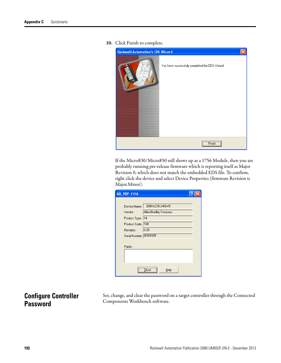 Configure controller password | Rockwell Automation 2080-LC50 Micro830 and Micro850 Programmable Controllers User Manual User Manual | Page 208 / 270