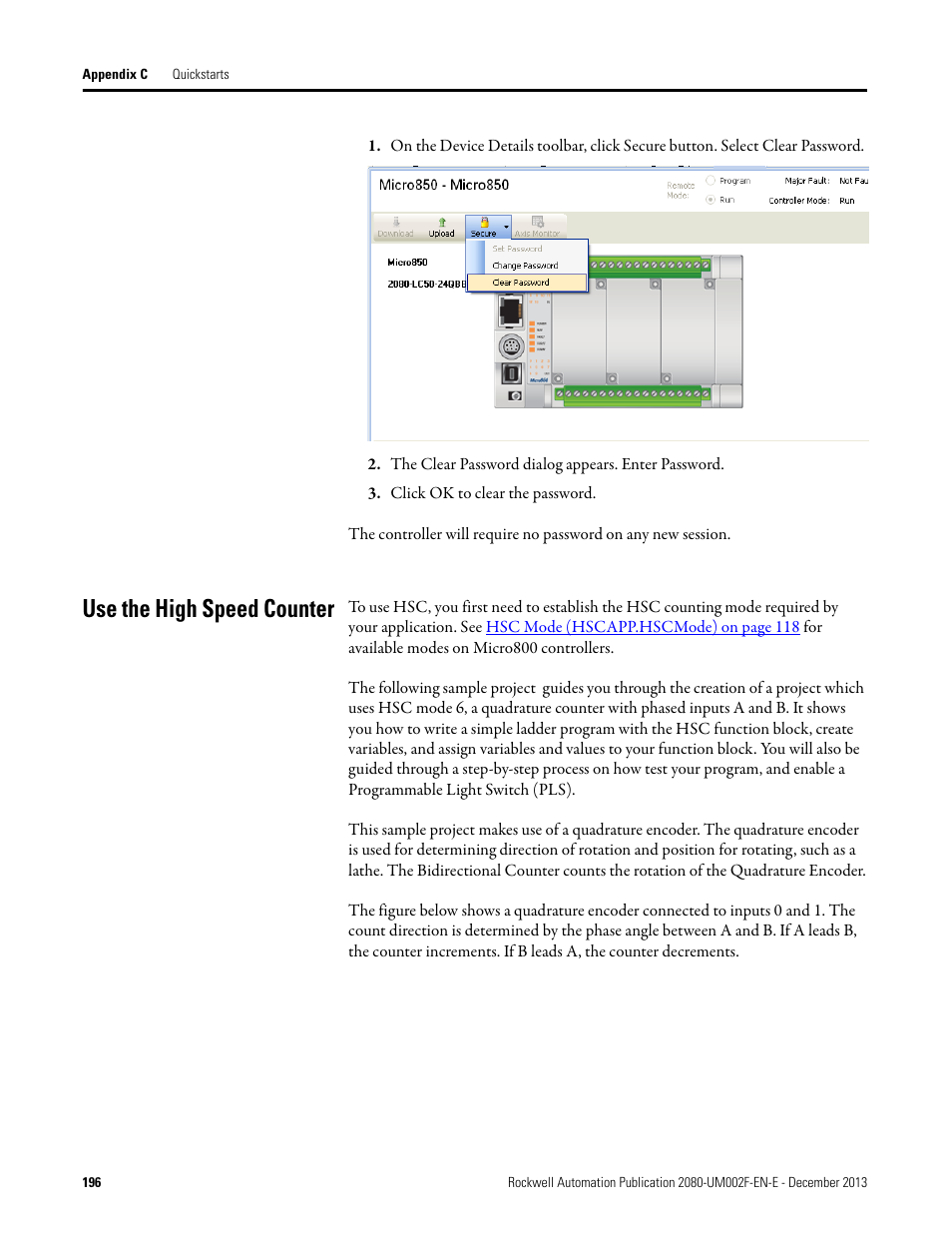 Use the high speed counter | Rockwell Automation 2080-LC50 Micro830 and Micro850 Programmable Controllers User Manual User Manual | Page 212 / 270