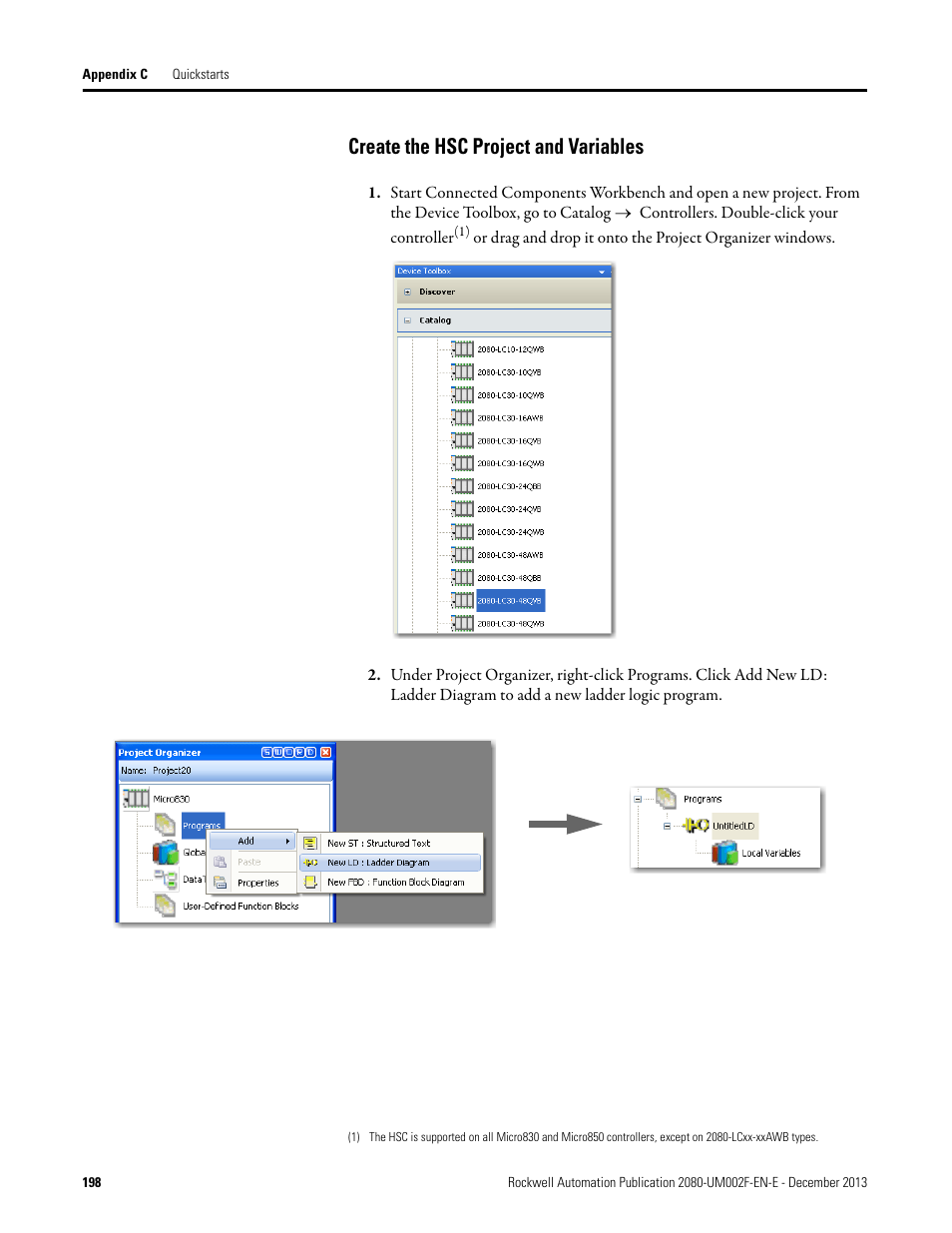 Create the hsc project and variables | Rockwell Automation 2080-LC50 Micro830 and Micro850 Programmable Controllers User Manual User Manual | Page 214 / 270