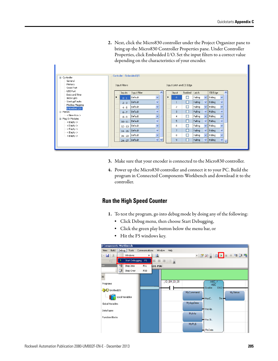 Run the high speed counter | Rockwell Automation 2080-LC50 Micro830 and Micro850 Programmable Controllers User Manual User Manual | Page 221 / 270