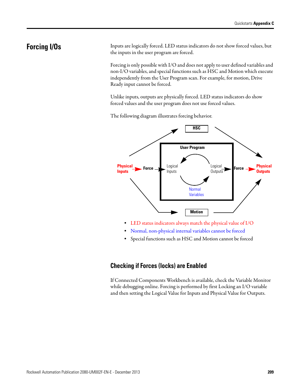 Forcing i/os, Checking if forces (locks) are enabled | Rockwell Automation 2080-LC50 Micro830 and Micro850 Programmable Controllers User Manual User Manual | Page 225 / 270